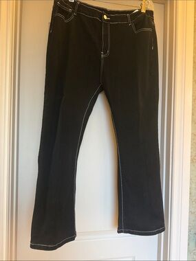 Source Unknown Black Wide Leg Jeans with White Contrast Stitching